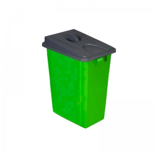 60 litre slim fit green recycling bin with grey handle lid