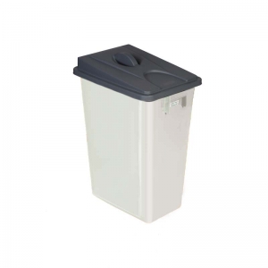 60 litre slim fit white recycling bin with grey handle lid