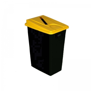 60 litre slim fit black recycling bin with yellow paper slot lid
