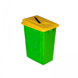 60 litre slim fit green recycling bin with yellow paper slot lid