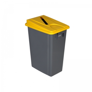 60 litre slim fit grey recycling bin with yellow paper slot lid