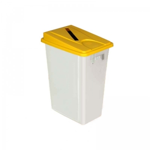 60 litre slim fit white recycling bin with yellow paper slot lid
