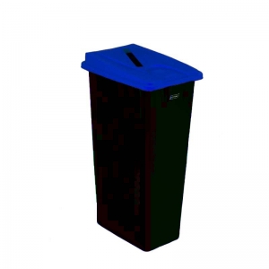 80 litre slim fit black recycling bin with blue paper slot lid