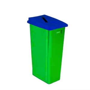 80 litre slim fit green recycling bin with blue paper slot lid