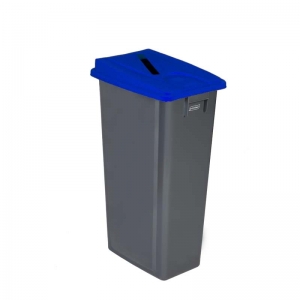 80 litre slim fit grey recycling bin with blue paper slot lid
