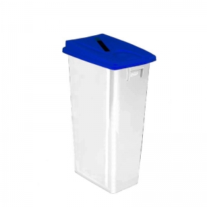 80 litre slim fit white recycling bin with blue paper slot lid