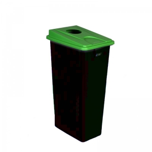 80 litre slim fit black recycling bin with green round aperture lid