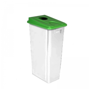 80 litre slim fit white recycling bin with green round aperture lid