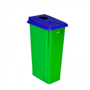 80 litre slim fit green recycling bin with blue round aperture lid