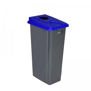 80 litre slim fit grey recycling bin with blue round aperture lid