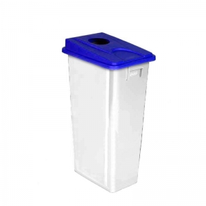 80 litre slim fit white recycling bin with blue round aperture lid