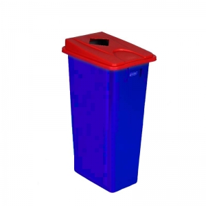 80 litre slim fit blue recycling bin with red square aperture lid