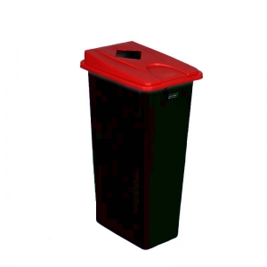 80 litre slim fit black recycling bin with red square aperture lid
