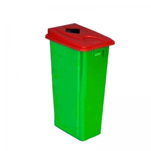 80 litre slim fit green recycling bin with red square aperture lid