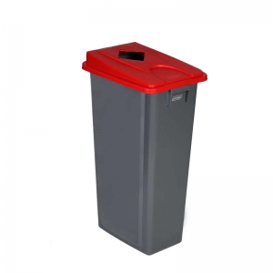 80 litre slim fit grey recycling bin with red square aperture lid