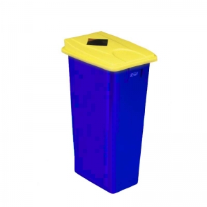 80 litre slim fit blue recycling bin with yellow square aperture lid