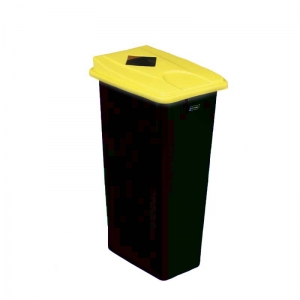 80 litre slim fit black recycling bin with yellow square aperture lid