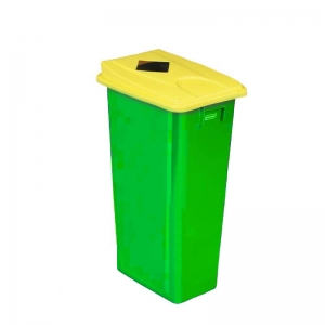 80 litre slim fit green recycling bin with yellow square aperture lid