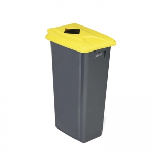 80 litre slim fit grey recycling bin with yellow square aperture lid