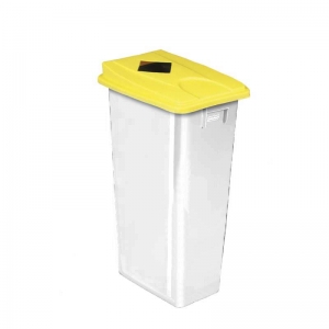 80 litre slim fit white recycling bin with yellow square aperture lid