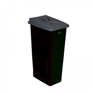 80 litre slim fit black recycling bin with grey handle lid