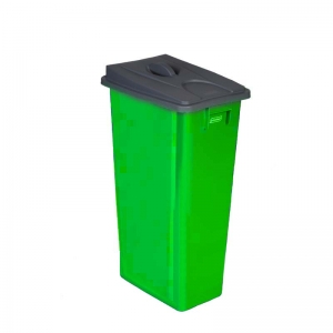 80 litre slim fit green recycling bin with grey handle lid