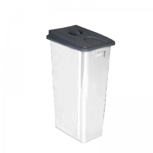 80 litre slim fit white recycling bin with grey handle lid