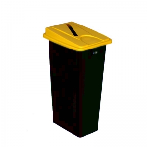 80 litre slim fit black recycling bin with yellow paper slot lid