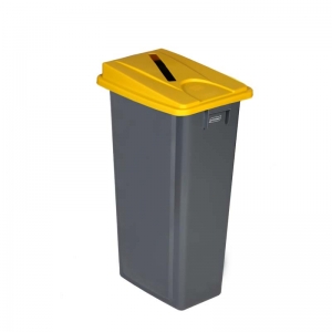 80 litre slim fit grey recycling bin with yellow paper slot lid