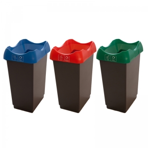 Set of 3 50 Litre Open Top Recycling Bins with Red, Blue and Green lids