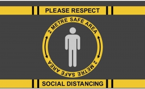 Covid-19 heavy duty floor mat - Stop sign social distancing -  85x120cm